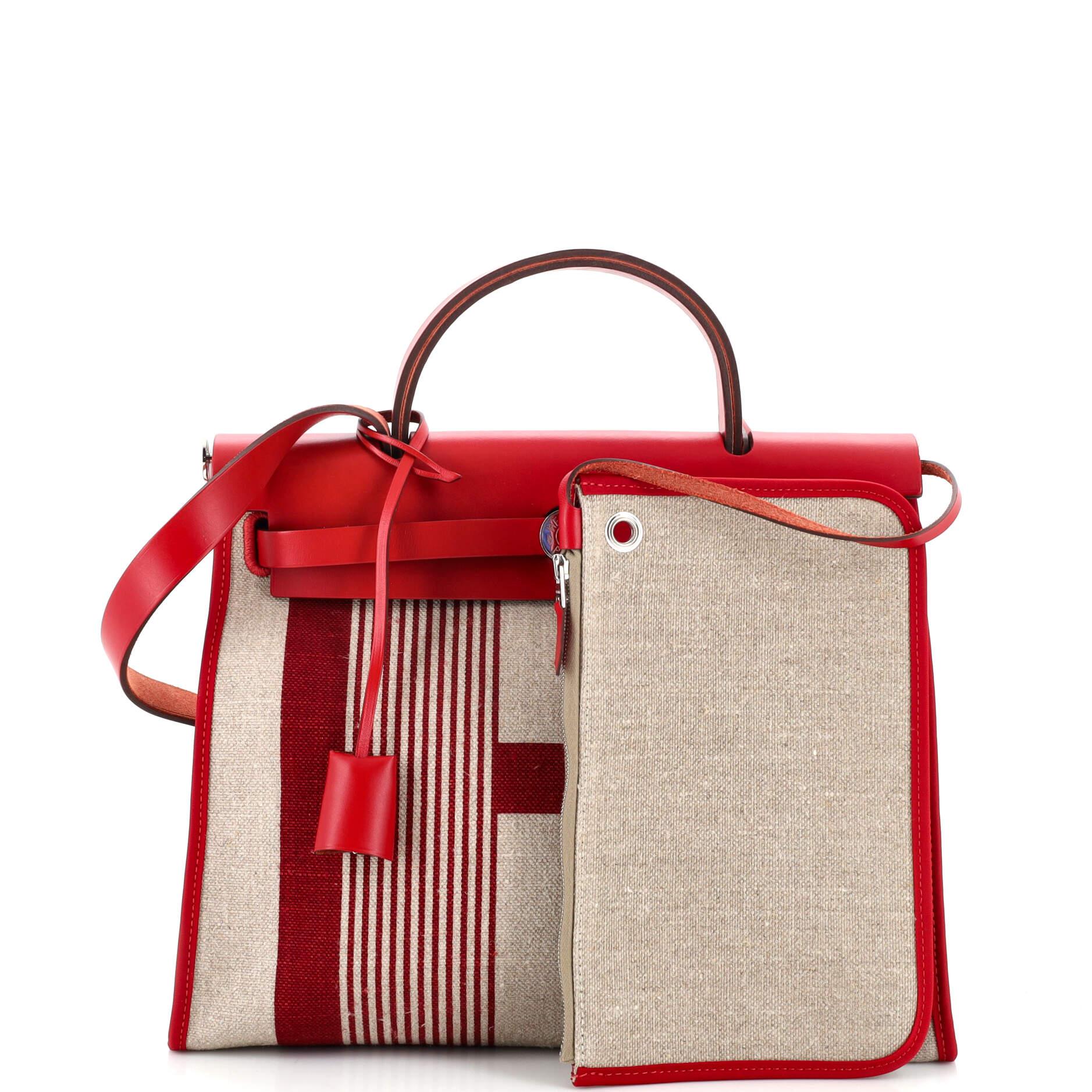 HERMES Herbag Zip Retourne 31 Toile Canvas Shoulder Bag Red