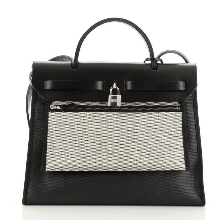 Hermes Herbag Zip Leather And Berline Vache Canvas 31 at 1stDibs