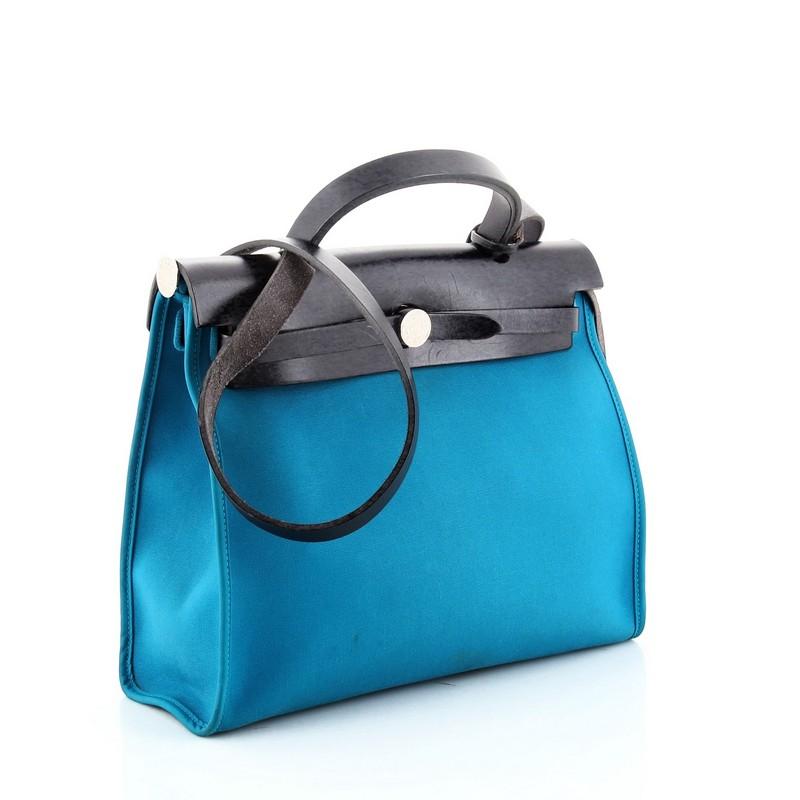 Hermes Herbag mit Reißverschluss aus Leder und Toile 31 (Blau)