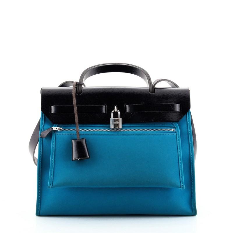 Hermes Herbag mit Reißverschluss aus Leder und Toile 31 im Zustand �„Relativ gut“ in NY, NY