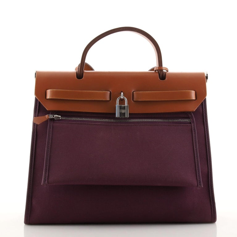 Hermes Herbag Zip Leather and Toile 31 at 1stDibs