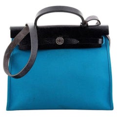 Hermès Herbag Sac à main en cuir et toile avec fermeture éclair 31