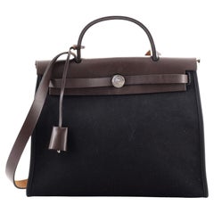 Hermes Herbag Zip 31 Bag In Noir & Ecru Berline Canvas, With