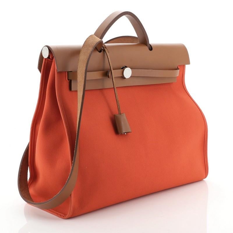 Red Hermes Herbag Zip Leather And Toile 39 