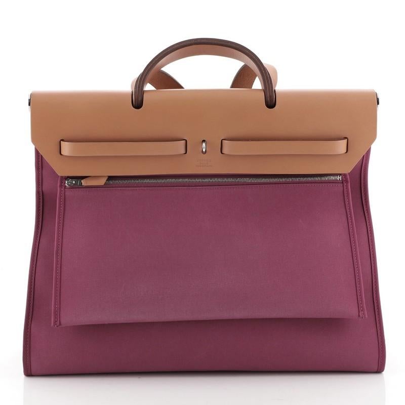 Brown Hermes  Herbag Zip Leather and Toile 39