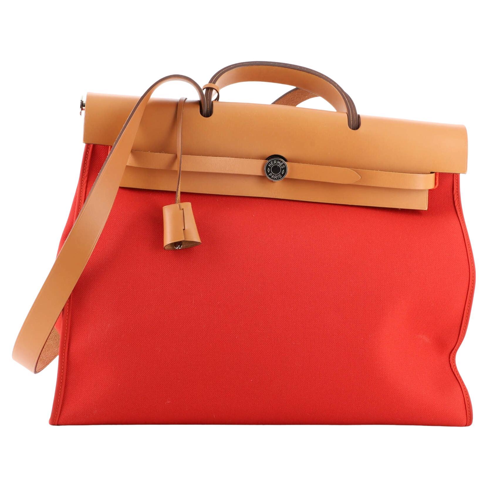 A Rare Size Hermes Changeable Mini 'Herbag' in Red and Orange Toile, Gold  Hardware at 1stDibs