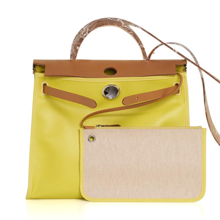 Hermes Lime/Rouge Canvas and Leather Herbag Zip 31 Bag at 1stDibs