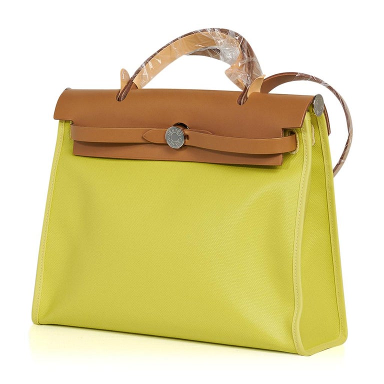 Hermes Herbag 31 Yellow Toile Leather Shoulder Bag –