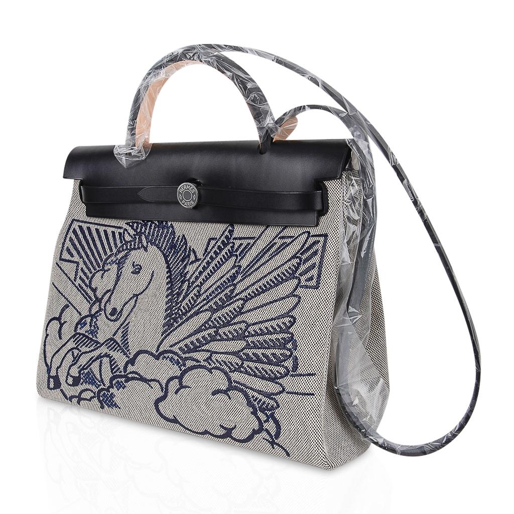 Black Hermes Herbag Zip Pegase Pop PM 31 Toile / Vache Hunter Leather Special Edition