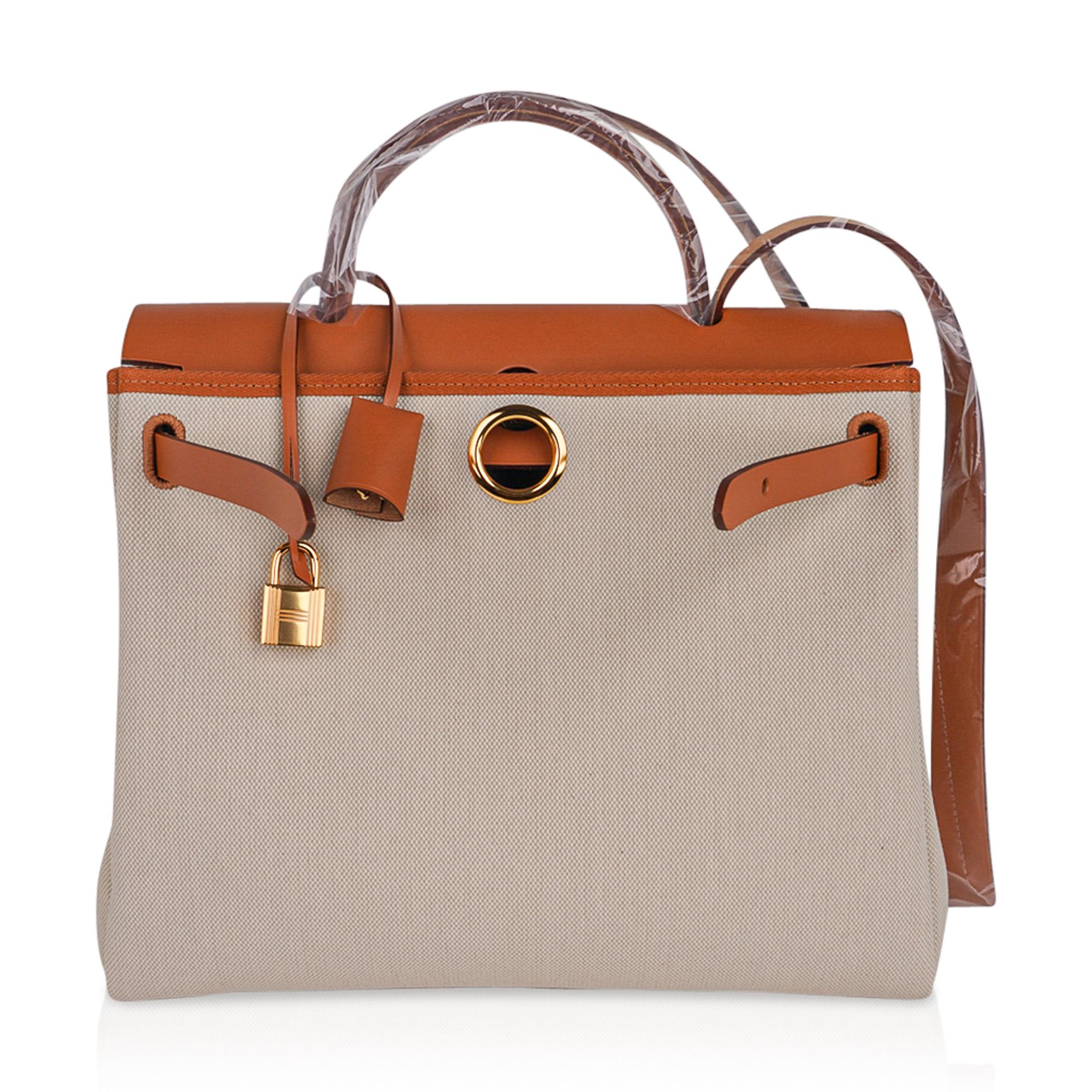 Hermes Herbag Zip Retourne 31 Bag Beton Toile Militaire / Natural Sable Leather 2