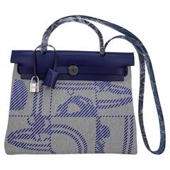 Hermes Herbag Zip Retourne 31 Brides de Gala Toile Blue Sapphire Vache Hunter