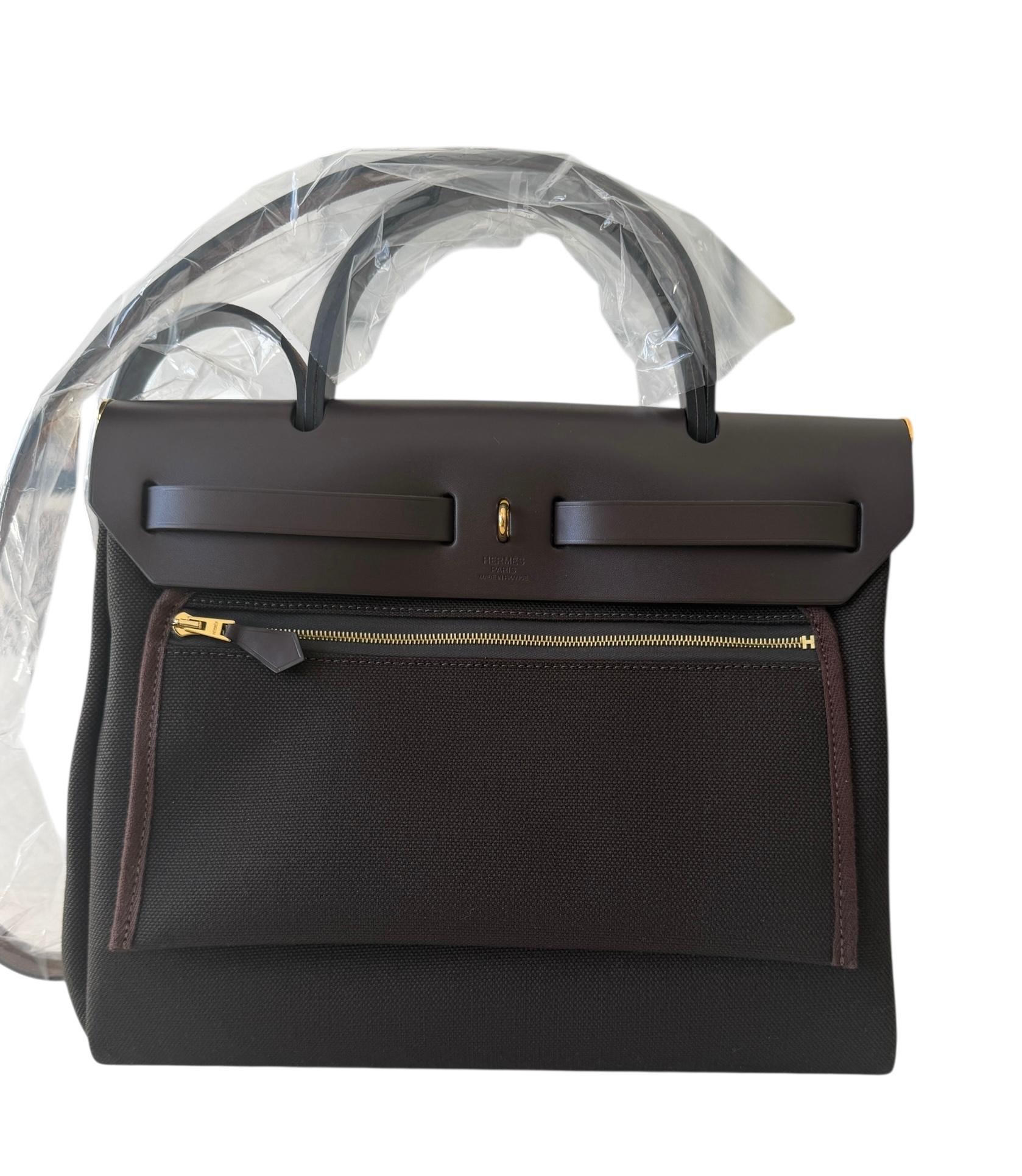 Hermès Herbag Zip Retourne 31 Dunkel Bronze/Ebene Gold Hardware im Angebot 2