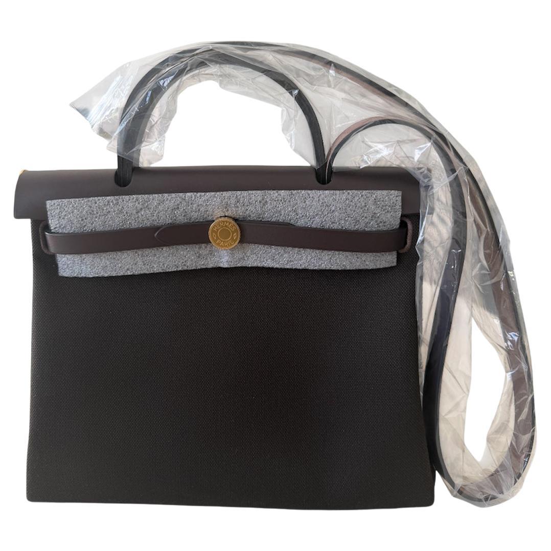 Hermès Herbag Zip Retourne 31 Dunkel Bronze/Ebene Gold Hardware im Angebot