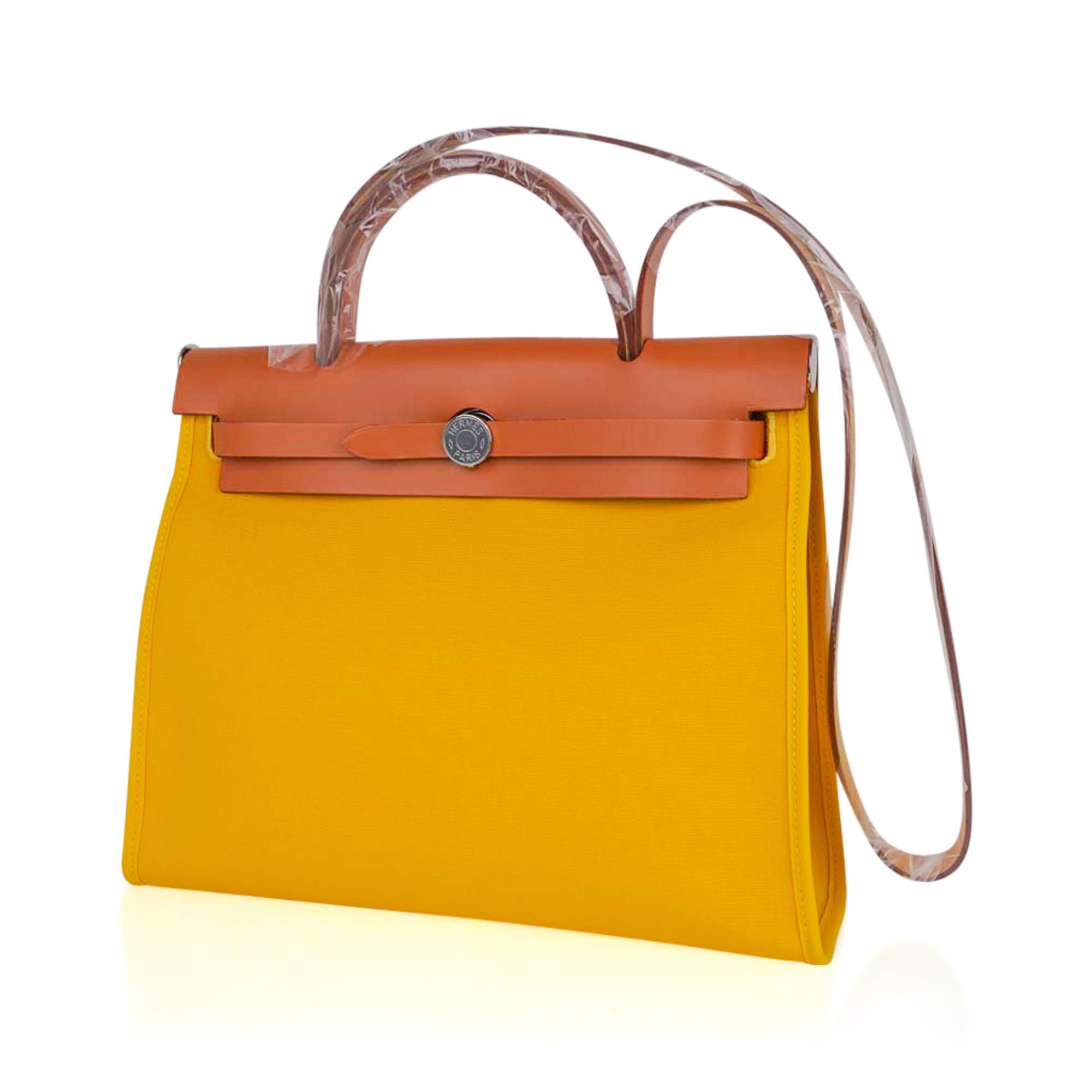 Orange Hermes Herbag Zip Retourne 31 Jaune de Naples Canvas Vache Hunter Palladium