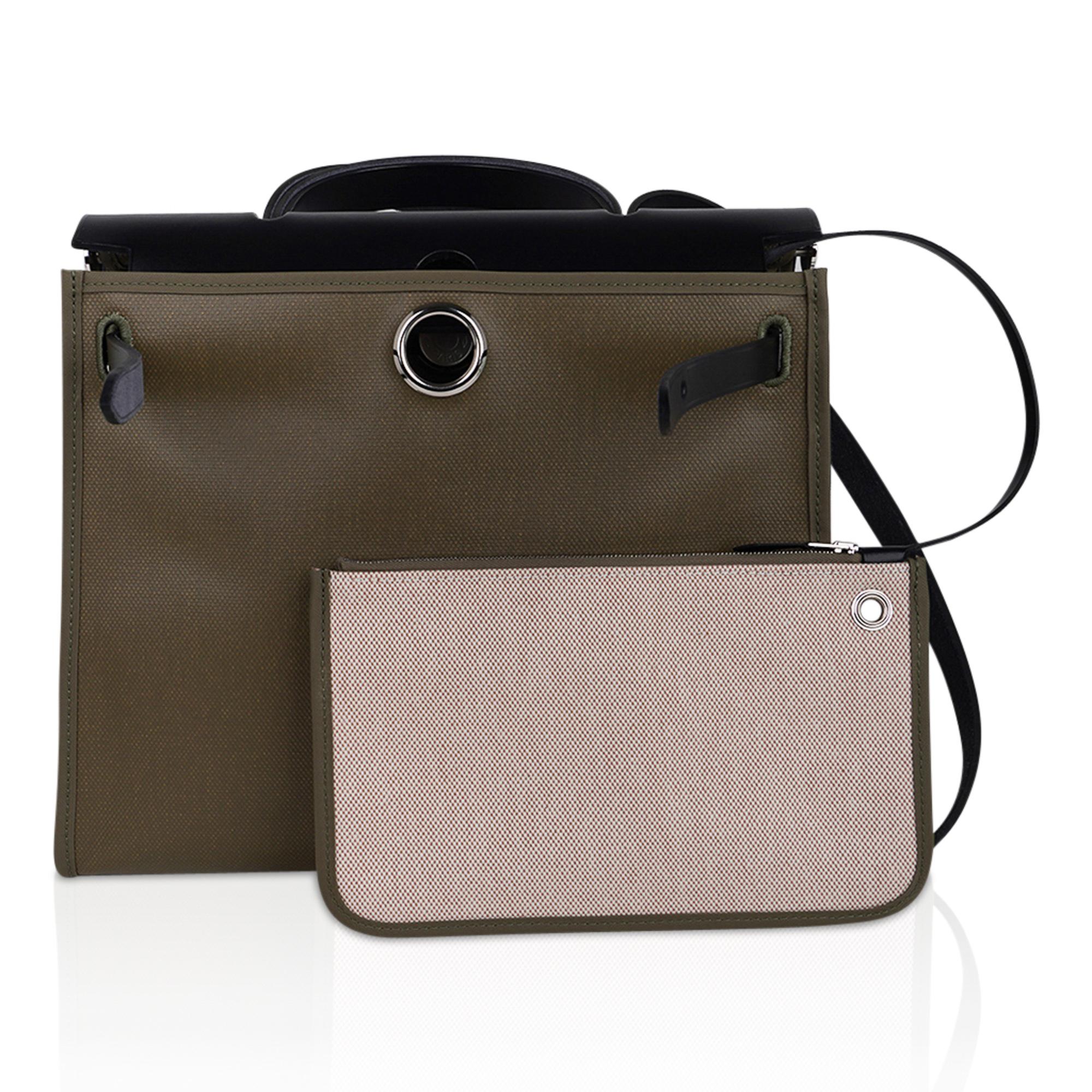 Hermes Herbag Zip Retourne 31 Khaki Berline/ Black Leather Palladium 5