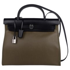 Hermes Herbag Zip Retourne 31 Khaki Berline/ Black Leather Palladium