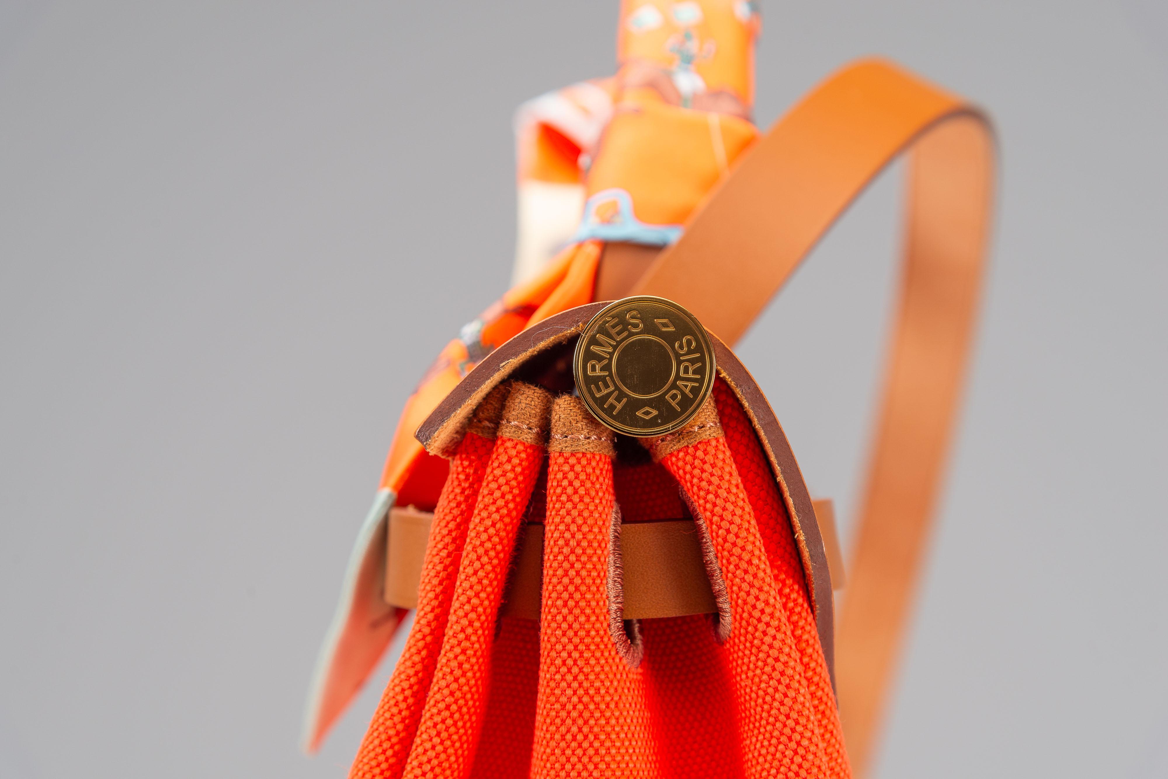 Hermes Herbag Zip Retourne 31 Orange Field/Fauve Gold Hardware For Sale 7