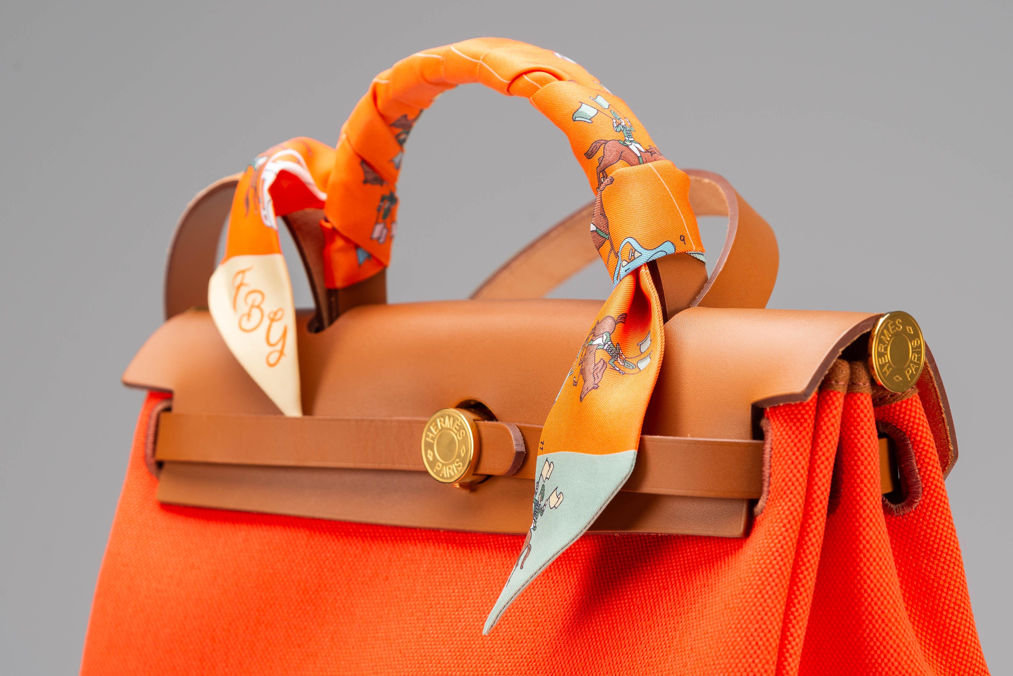 Hermes Herbag Zip Retourne 31 Orange Field/Fauve Gold Hardware For Sale 13