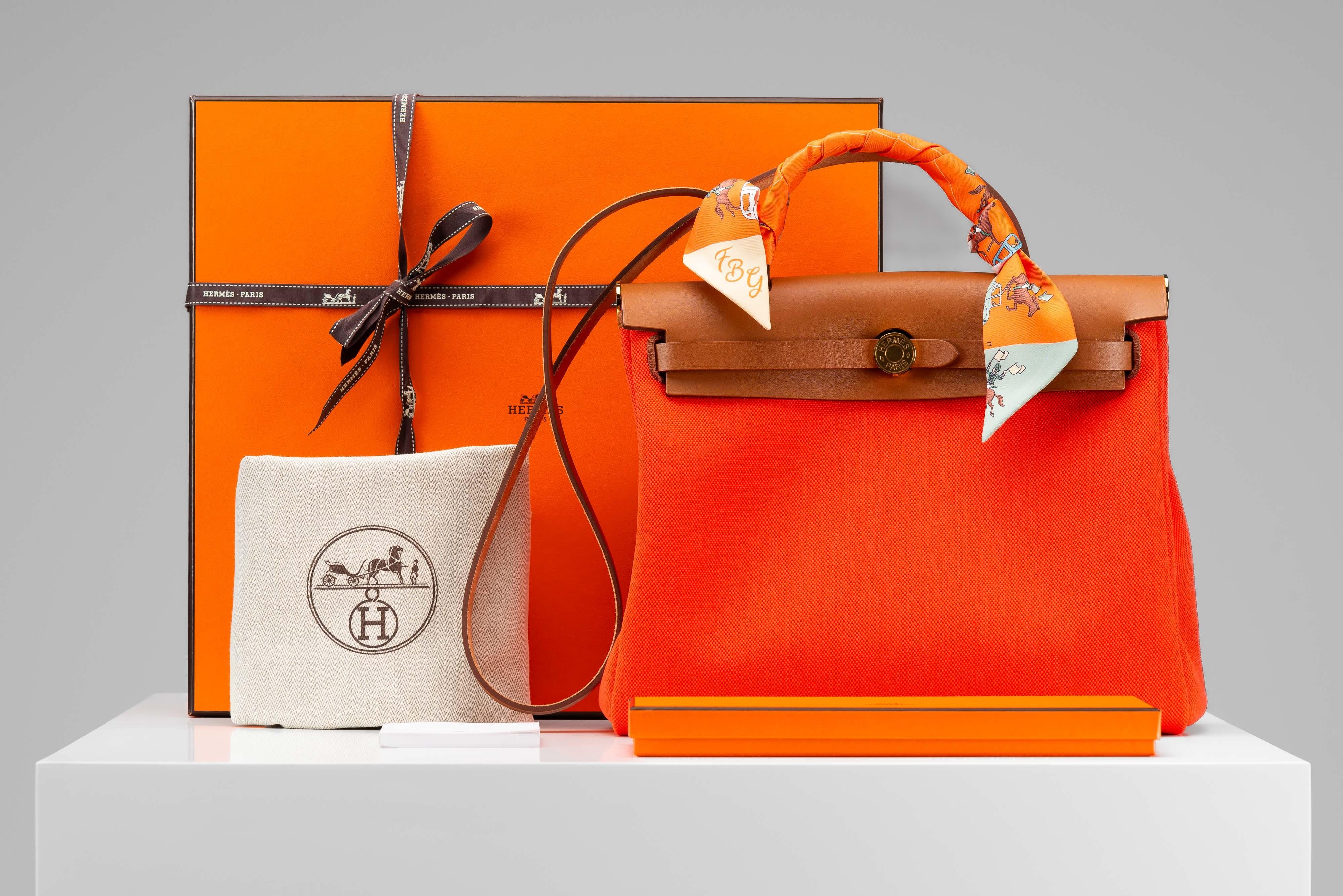Hermes Herbag Zip Retourne 31 Orange Field/Fauve Gold Hardware For Sale 1