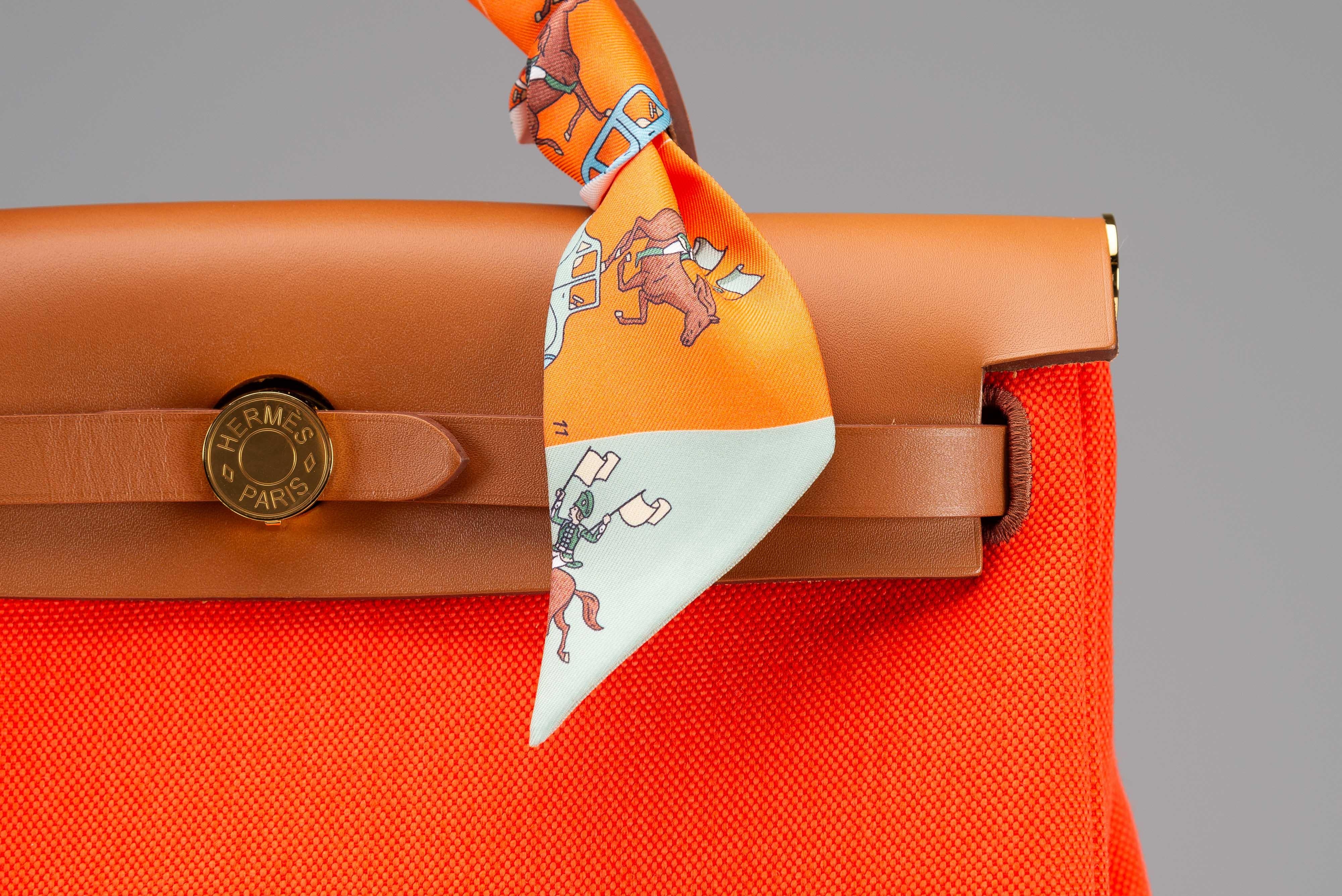 Hermes Herbag Zip Retourne 31 Orange Field/Fauve Gold Hardware For Sale 2