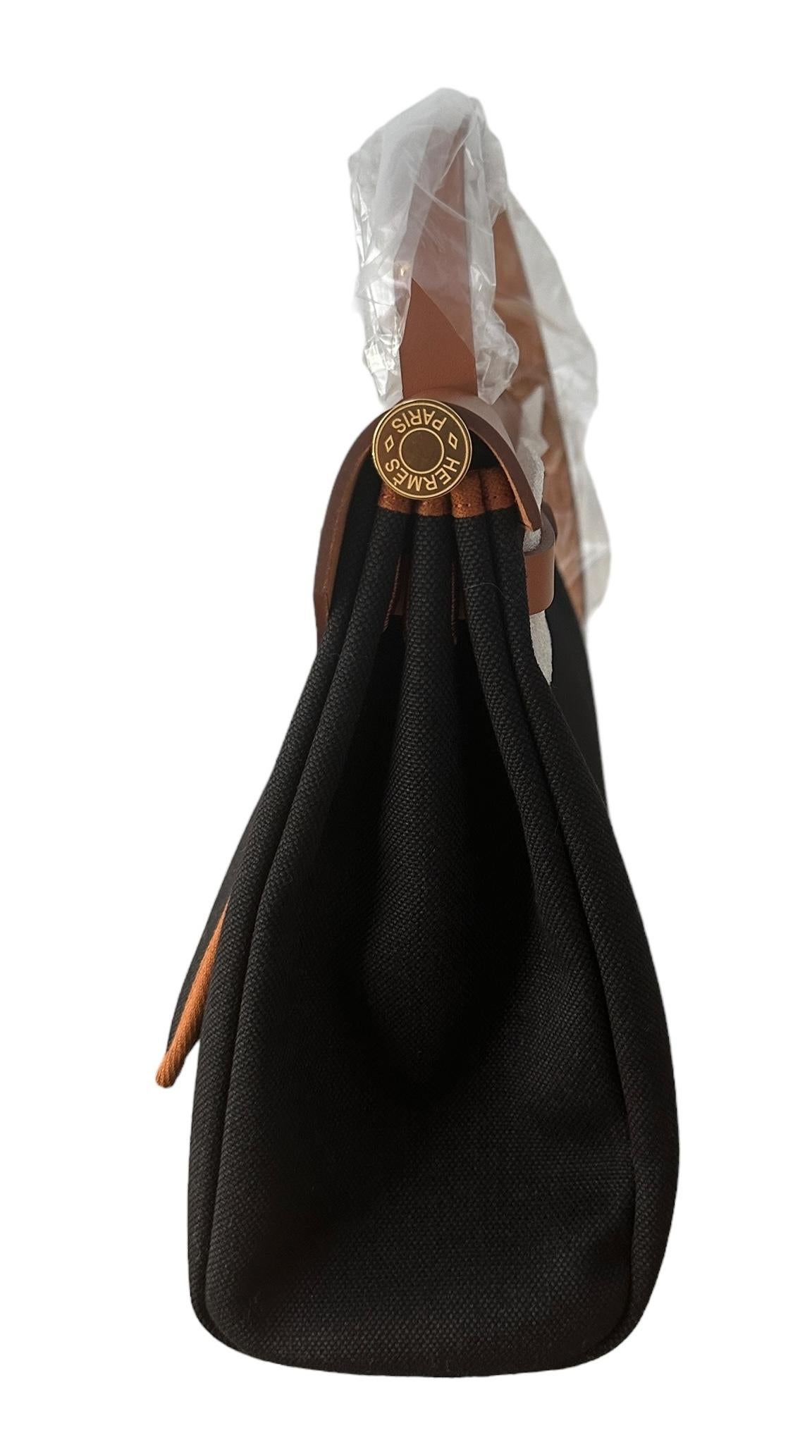 Hermès Herbag Zip Retourne 31 Noir Toile Fauve Naturel Vache New 7