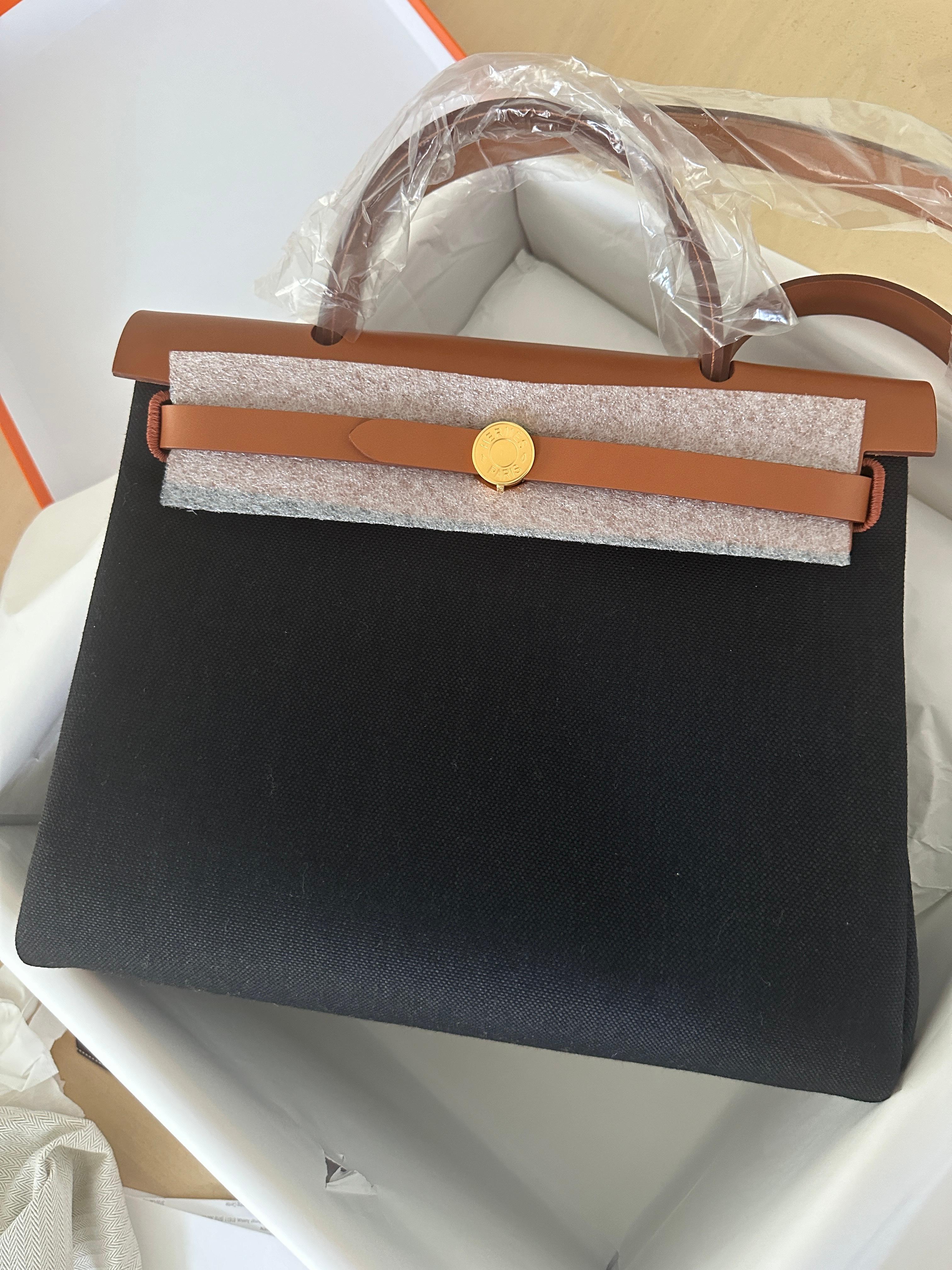 Women's or Men's Hermès Herbag Zip Retourne 31 Noir Toile Fauve Naturel Vache New