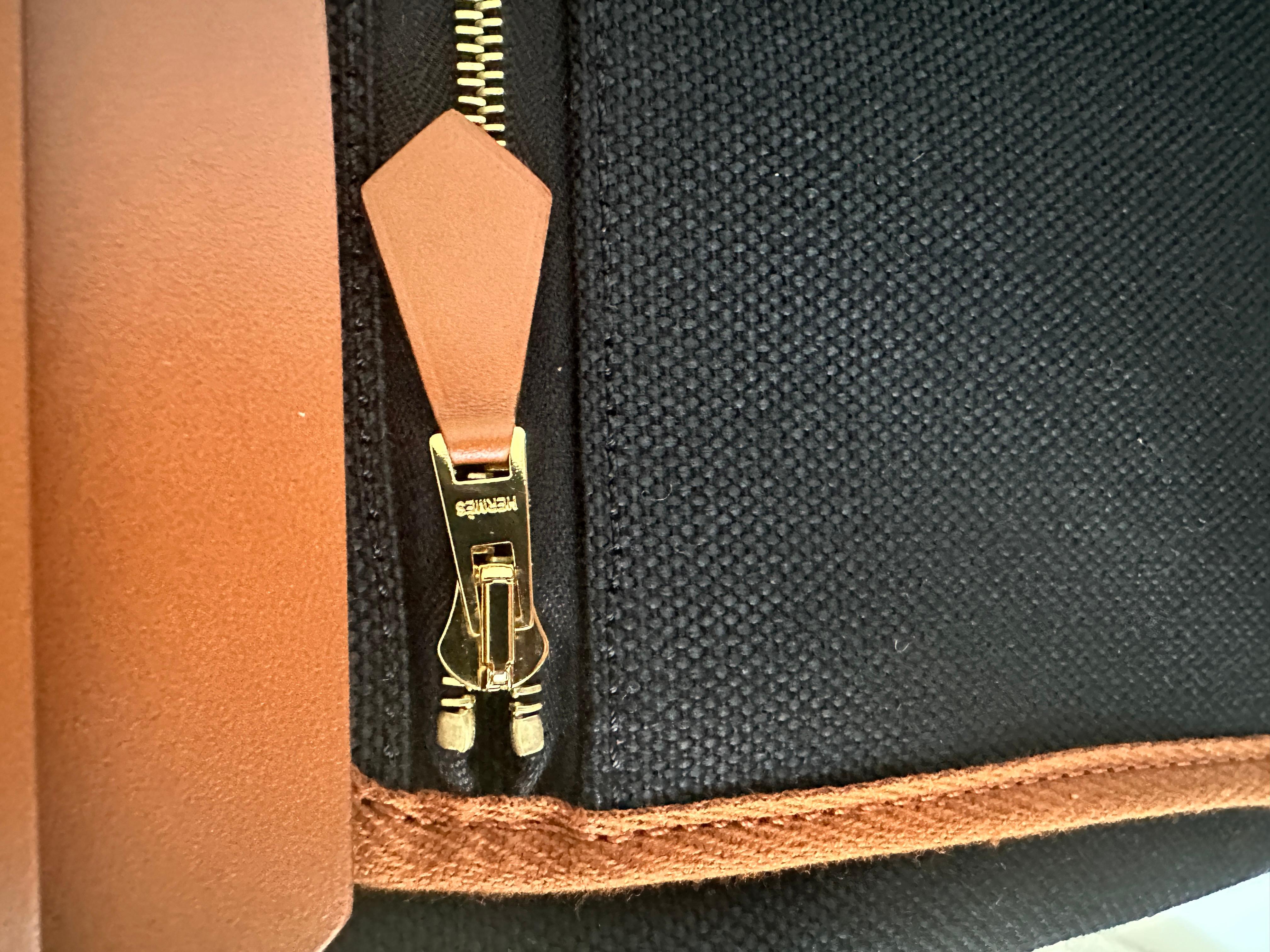 Hermès Herbag Zip Retourne 31 Noir Toile Fauve Naturel Vache New 3