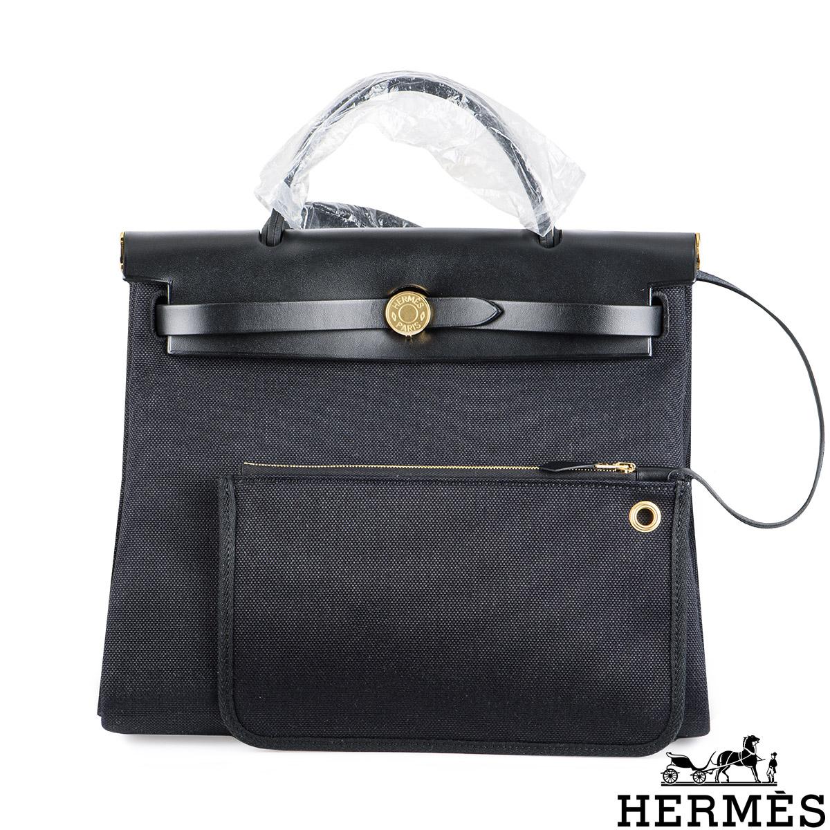 Hermès Herbag Zip Retourne 31 Noir Toile Miltaire/Vache Hunter GHW Neuf - En vente à London, GB