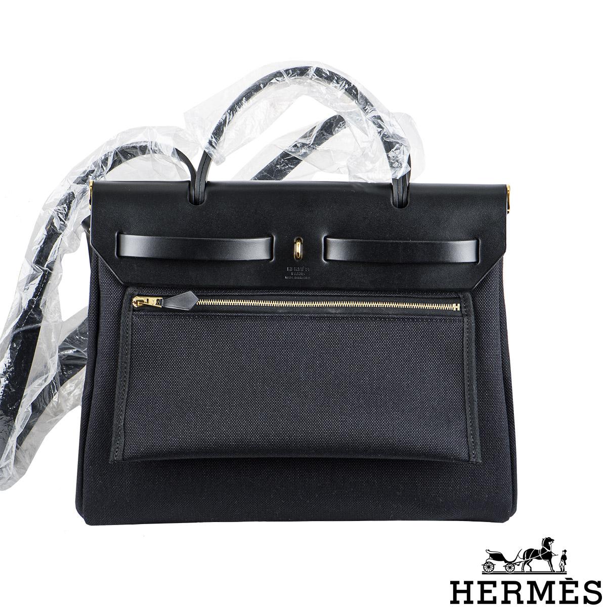 Women's Hermès Herbag Zip Retourne 31 Noir Toile Miltaire/Vache Hunter GHW For Sale
