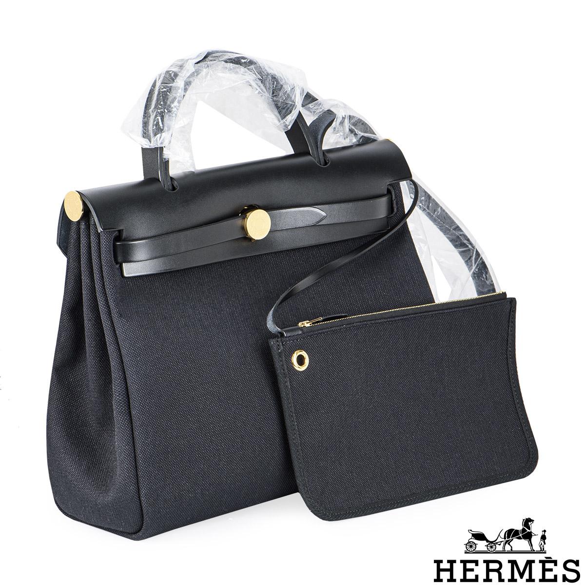 Hermès Herbag Zip Retourne 31 Noir Toile Miltaire/Vache Hunter GHW en vente 1
