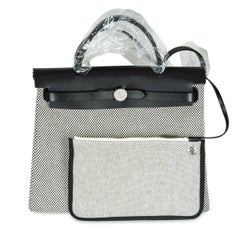 Hermès Herbag Zip Retourne 31 Quadrille Ecru Toile / Noir Hunter PHW