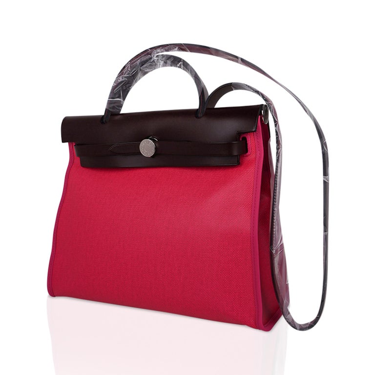 Hermes Herbag Zip Retourne 31 Black Berline with Rouge Sellier