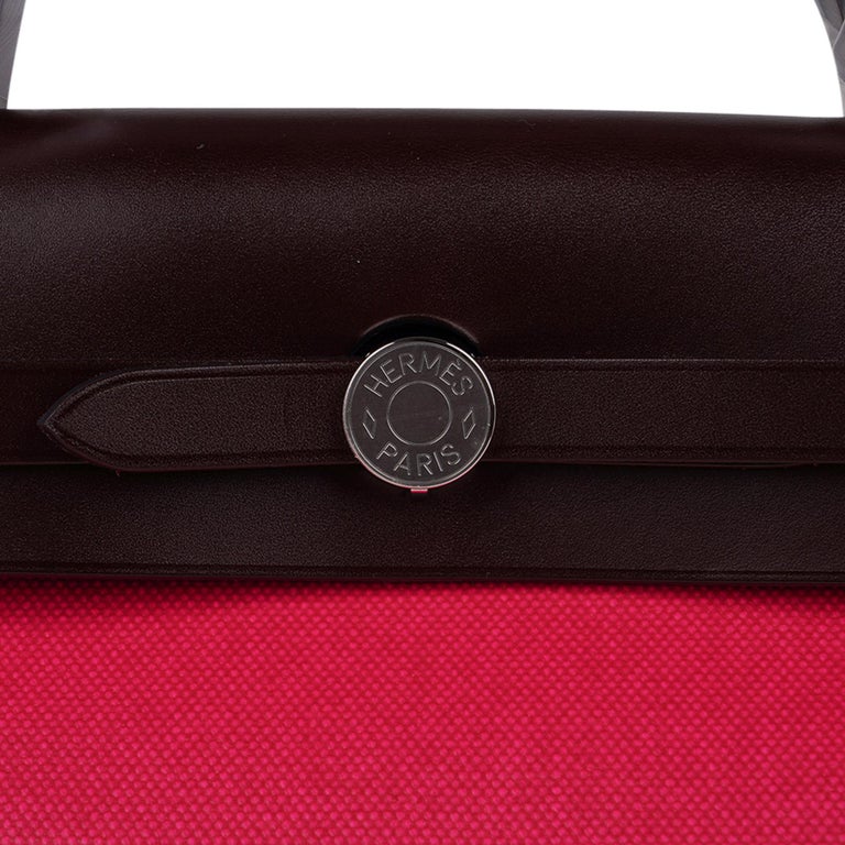 Hermes Herbag Zip Retourne 31 Rose Shocking Berline/ Rouge Sellier Leather  For Sale at 1stDibs