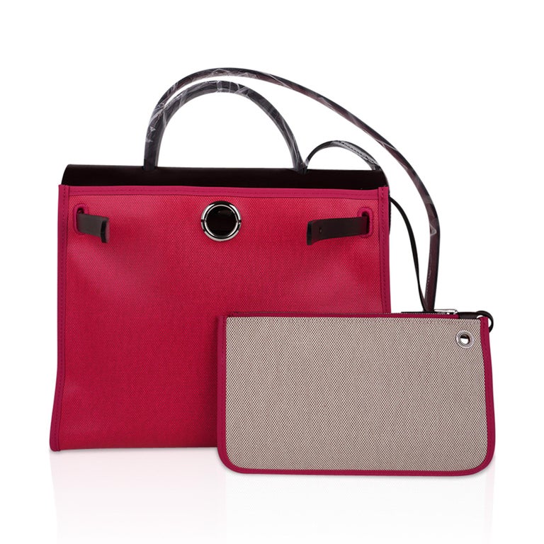 Hermes Herbag Zip Retourne 31 Rose Shocking Berline/ Rouge Sellier Leather  For Sale at 1stDibs