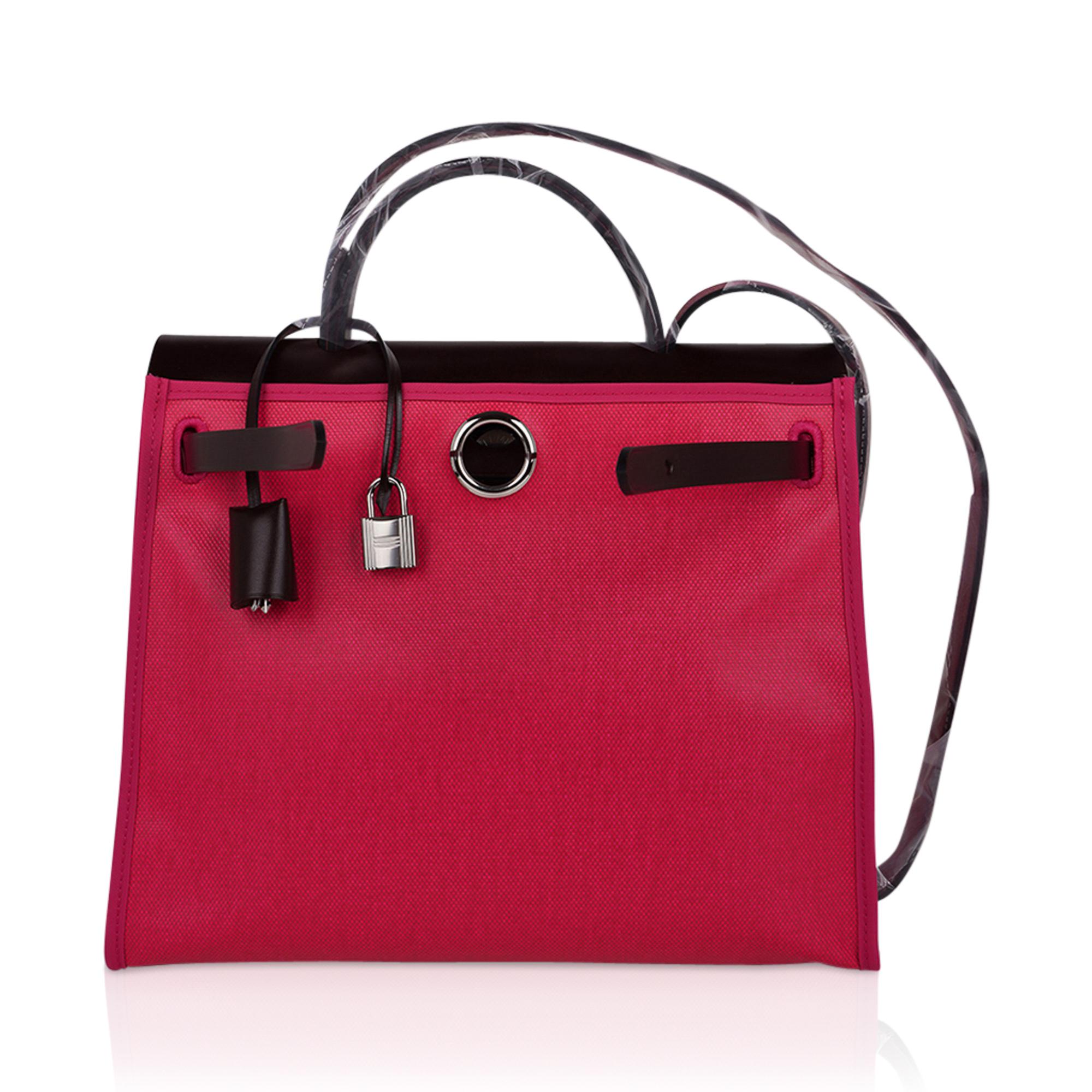 Red Hermes Herbag Zip Retourne 31 Rose Shocking Berline/ Rouge Sellier Leather For Sale