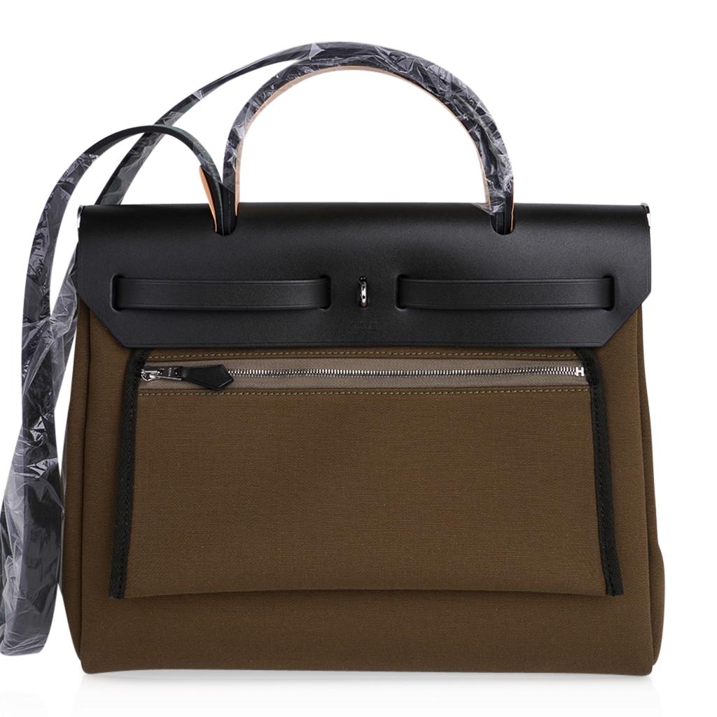 Hermes Herbag Zip Toile Officier PM 31 Vert Olive/Khaki Vache Hunter Leather 4