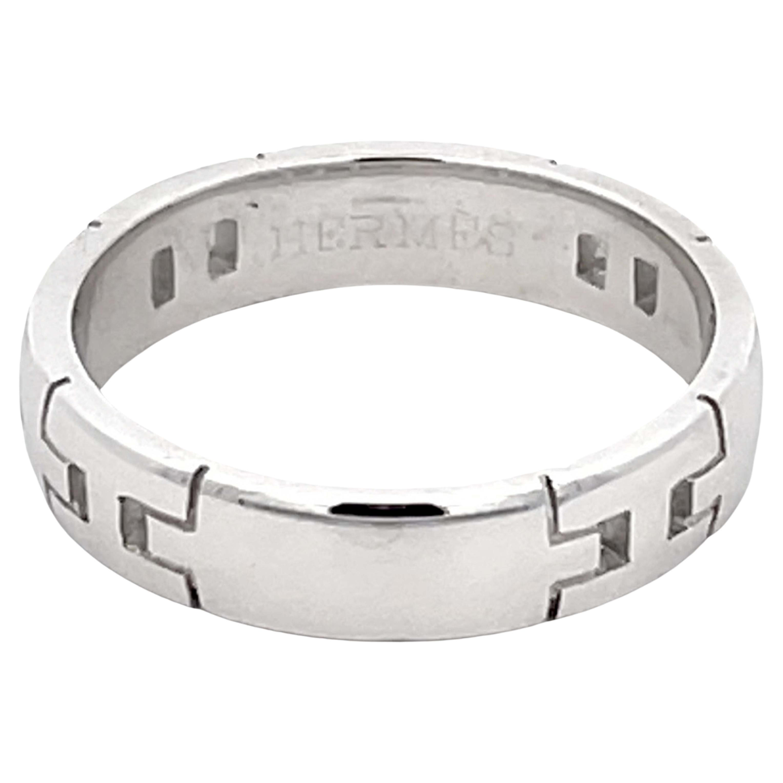 Hermes Hercules Band Ring in 18k White Gold, EU 61