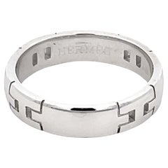 Retro Hermes Hercules Band Ring in 18k White Gold, EU 61