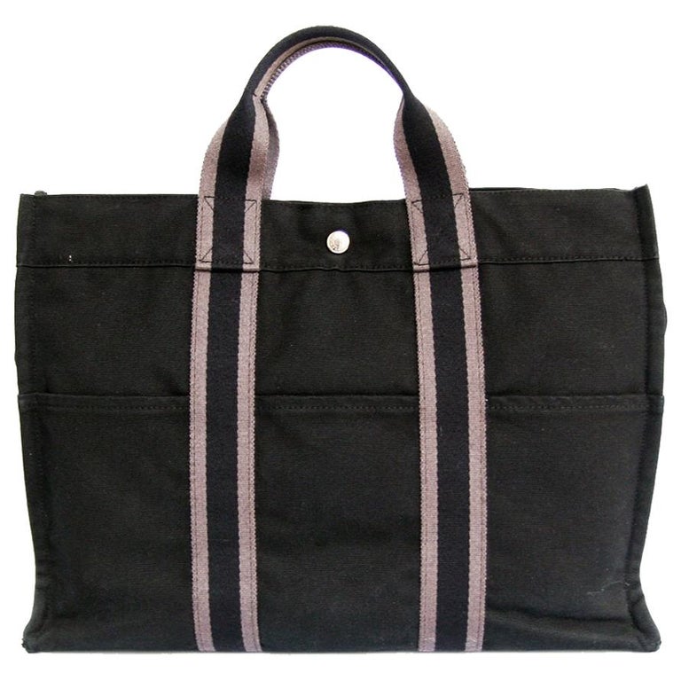 HERMES Herline Black Canvas Bag For Sale at 1stDibs