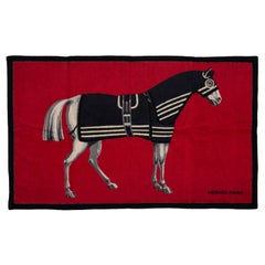 Hermes Beach Towel Robacar a Cheval Black Red - 100% Cotton - New / Store Tag