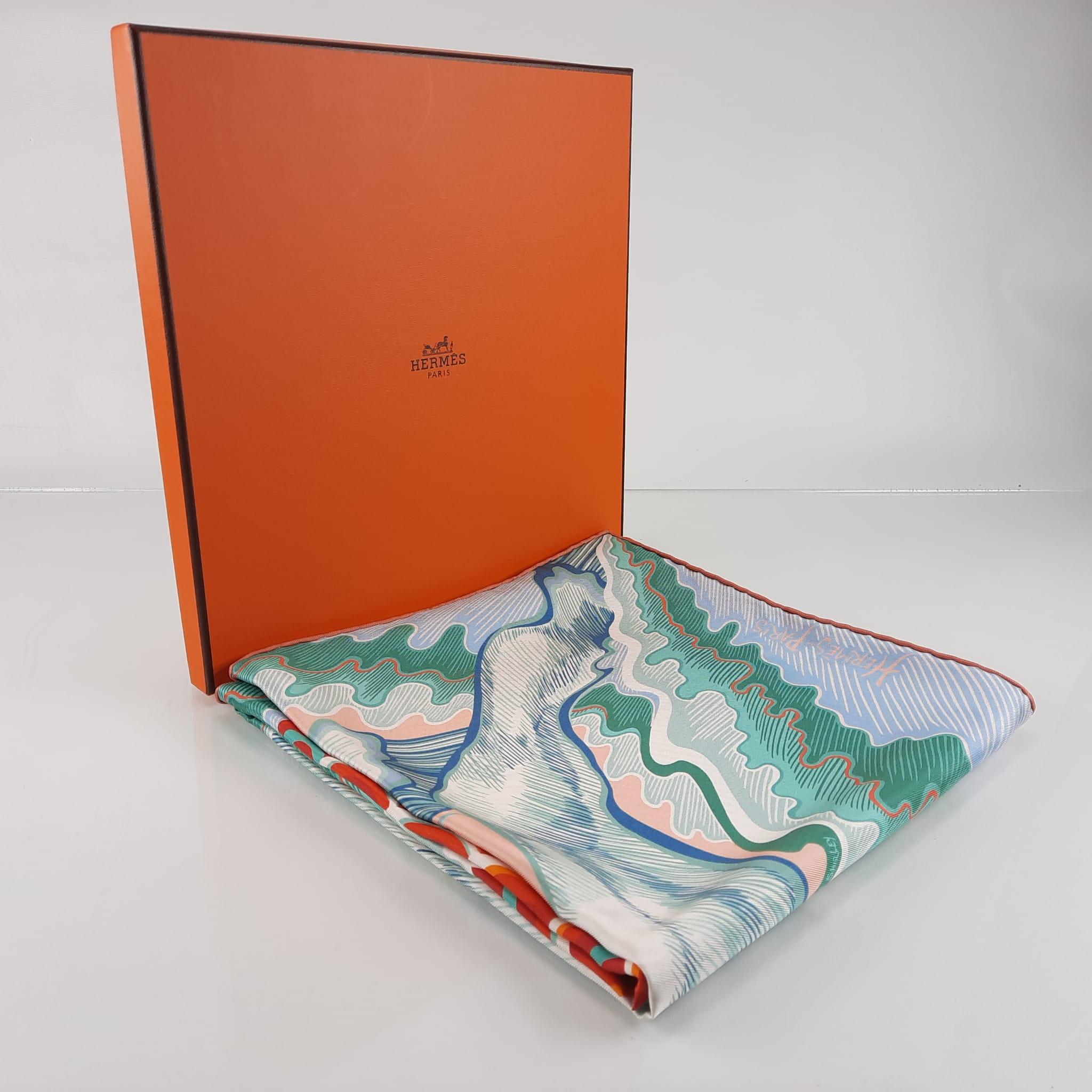 Hermes Rose Poudré / Vert / Corail Cheval Sirene Double Face scarf 90 2