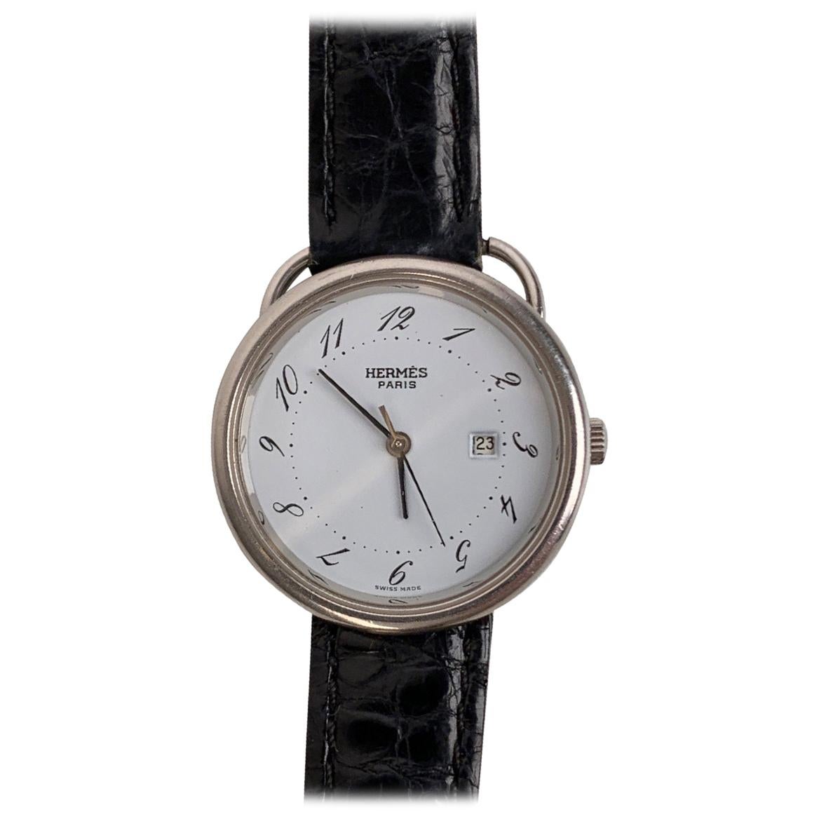 Hermes Hermes Vintage Arceau Watch with Crocodile Wrist Strap