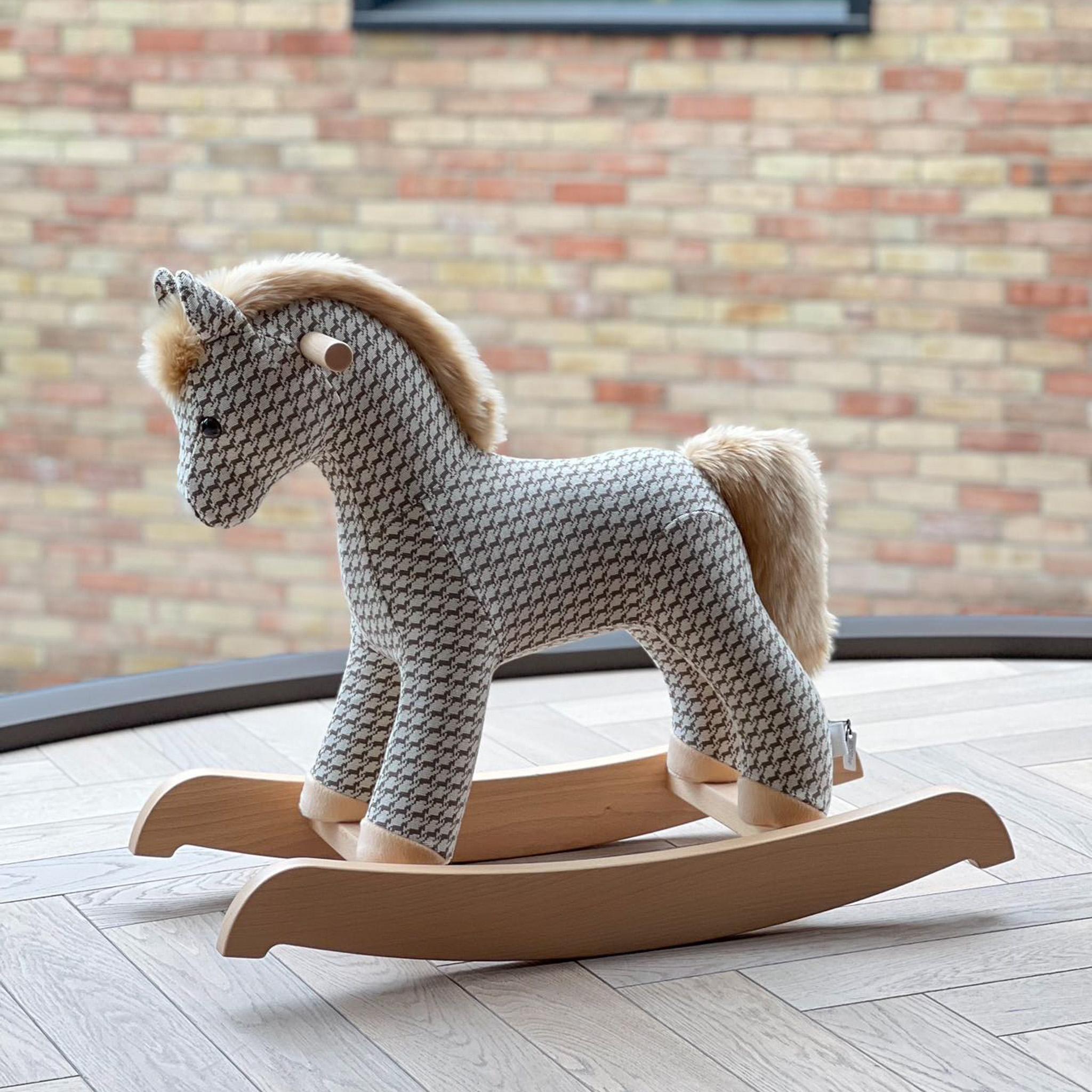 Shop this beautiful Hermes Hermy Cheval Pixel Rocking Horse in Cheval Pixel Étoupe. It is handcrafted from Cotton, Acrylic fur and Beachwood. This is the perfect addition to any nursery or children's bedroom, in a perfect neutral colour way.