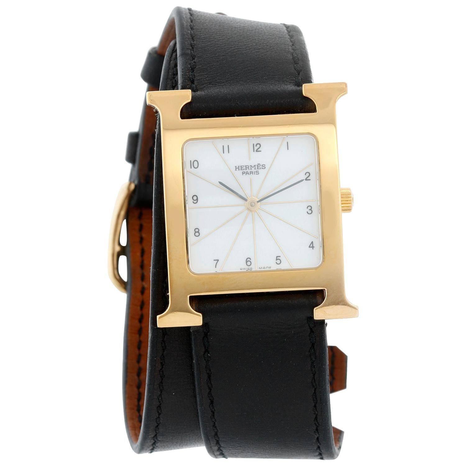 Hermes Heure H 18 Karat Yellow Gold-Plated Ladies Watch HH1.501