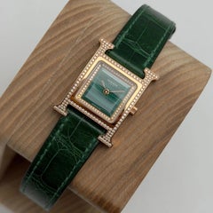 Hermes Heure H 18K Rose Gold Diamond Green Malachite Dial Ladies Watch HH4.272