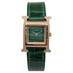 Hermes Heure H 18K Rose Gold Diamant Grün Malachit Zifferblatt Damenuhr HH4.272