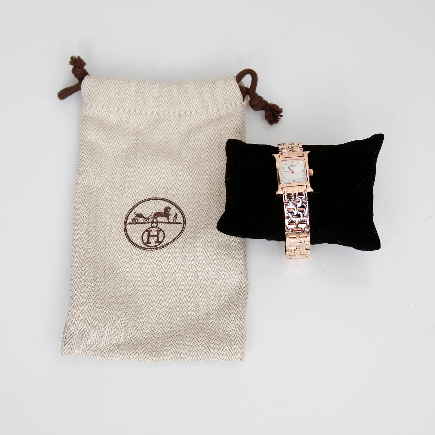 Hermes Heure H 18k Rose Gold Ladies Watch HH1-585 In Excellent Condition In Dallas, TX