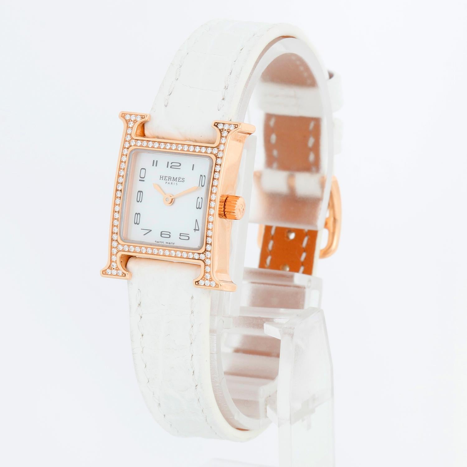Hermes Heure H Mini de oro rosa de 18 quilates  Reloj de señora W053094WW00 - Cuarzo. Oro rosa de 18 quilates con  Engaste 