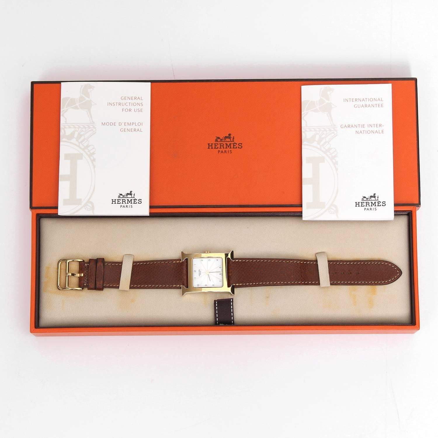 Hermes Ladies Gold-Plated Heure H Quartz Wristwatch Ref HH1.501 1