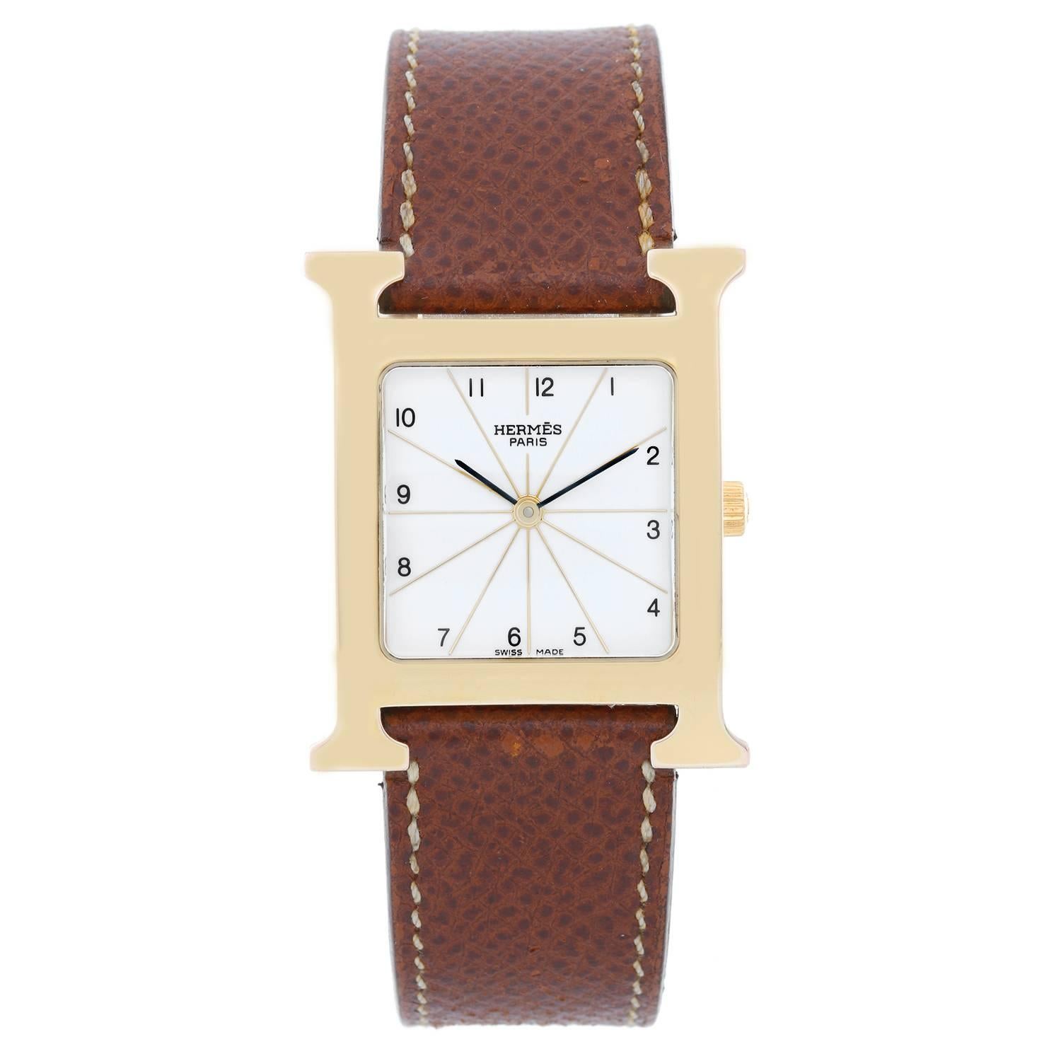 Hermes Ladies Gold-Plated Heure H Quartz Wristwatch Ref HH1.501